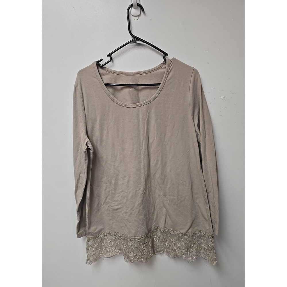 Soft Surroundings Madame Lace Beige Lace Trim Long Sleeve Top Womans Size XL